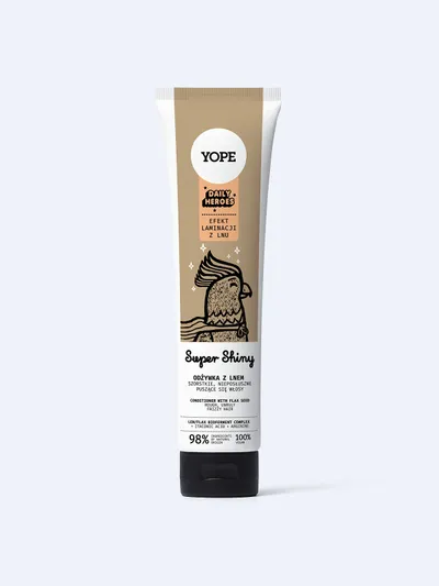 Yope Daily Heroes, Super Shiny, Odżywka z lnem do szorstkich, nieposłusznych i puszących się włosów