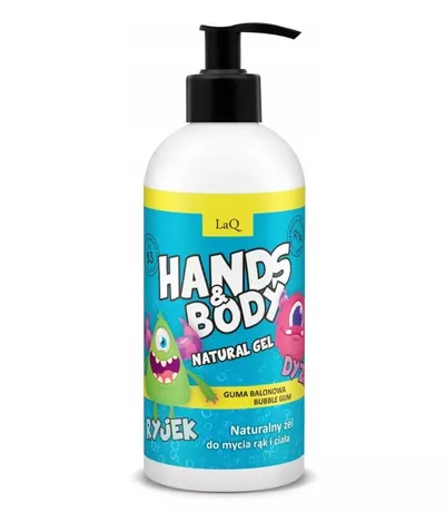 LaQ Hands & Body, Bubble Gum, Natural Gel (Dyzio i Ryjek, Guma Balonowa, Naturalny żel do kąpieli dla dzieci)