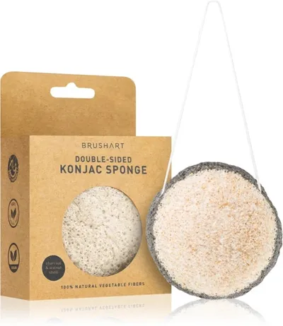 BrushArt Home Salon, Double-sided Konjac Sponge Charcoal & Walnut Shell (Gąbka delikatnie złuszczająca dwustronna)