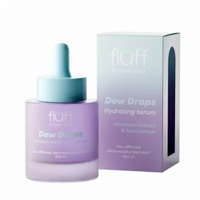 Fluff Dew Drops, Amethyst Extract & Niacynamide, Hydrating Serum (Upiększające serum z ekstraktem z ametystu i niacynamidu)