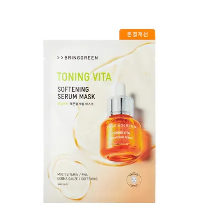 Bring Green Toning Vita, Softening Serum Mask Sheet (Rozjaśniająco-wygładzająca maska w płachcie do twarzy)