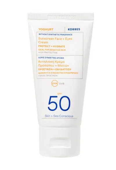 Korres Yoghurt, Protect Sunscreen Face & Eyes Crem SPF50 (Lekki krem ochronny SPF50)