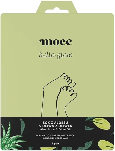 Moee Hellow Glow, Aloe Juice & Olive Oil, Moisturizing Food Mask (Nawilżająca maska do stóp)