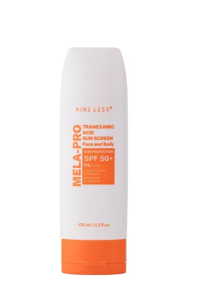 Nine Less Mel-Pro, Tranexamic Acid Sun Screen SPF 50+/PA++++ (Krem rozjaśniający przebarwienia do twarzy i ciała SPF50+)
