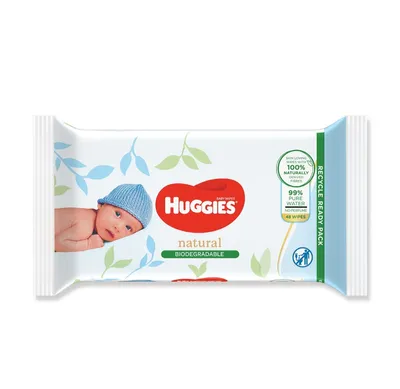 Huggies Natural Care, Chusteczki pielęgnacyjne dla dzieci i niemowląt z aloesem i witaminą E