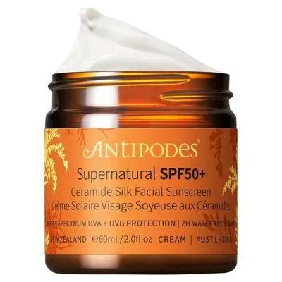 Antipodes Supernatural, Ceramide Silk Facial Sunscreen SPF50+ (Krem przeciwsłoneczny z ceramidami i cynkiem)