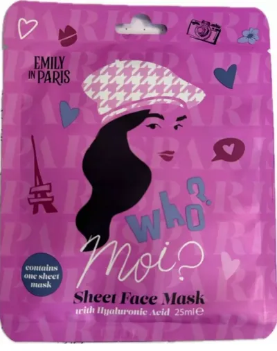 DreamWorks Animation Emily in Paris, Face  Sheet Mask with Hyaluronic Acid (Emily w Paryżu, Maska w płachcie z kwasem hialuronowym)