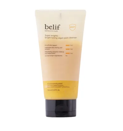 Belif Super Knights, Bright Toning Vegan Pack Cleanser (Rozjaśniająca pianka do mycia twarzy)