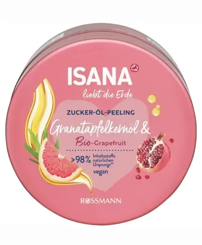 Isana Liebt die Erde, Granat & Bio-Grapefruit Peeling (Peeling do ciała cukrowo-olejowy)