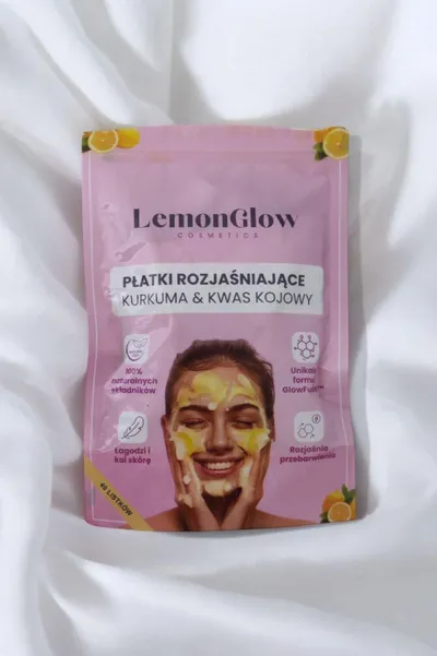 LemonGlow Kurkuma i Kwas kojowy, Rozświetlające płatki do twarzy