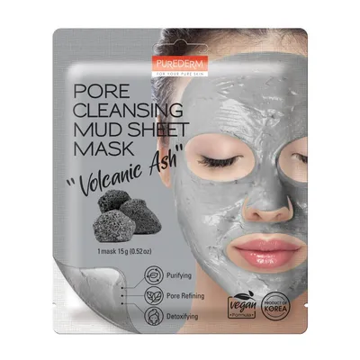 Purederm Volcanic Ash, Pore Cleansing Mud Sheet Mask (Pył Wulkaniczny, Oczyszczająca maseczka błotna do twarzy)