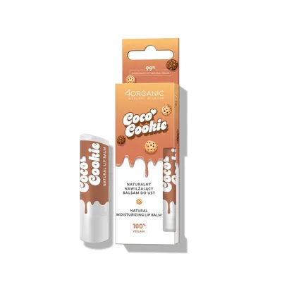 4Organic Coco Cookie, Naturalny nawilżający balsam do ust (nowa wersja)