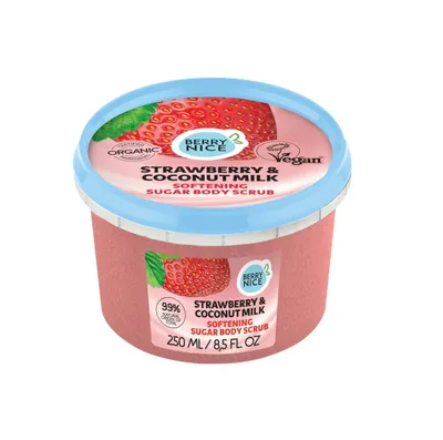 Berry Nice Strawberry & Coconut Milk, Softening Sugar Body Scrub (Truskawka i Mleko Kokosowe, Zmiękczający cukrowy peeling do ciała)