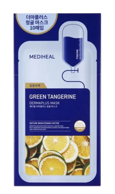 Mediheal Green Tangerine, Dermaplus Mask (Rozświetlająca maska w płachcie do twarzy)