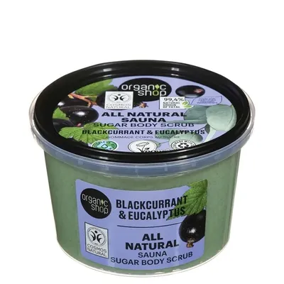 Organic Shop All Natural, Blackcurrant & Eucalyptus, Sauna Sugar Body Scrub (Czarna porzeczka i eukaliptus, Cukrowy peeling do ciała)