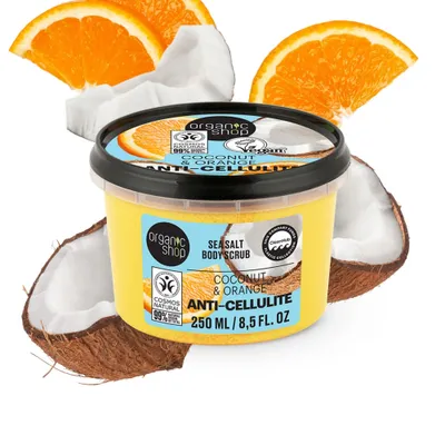 Organic Shop Coconut & Orange, Anti-Cellulite Sea Salt Body Scrub (Kokos i Pomarańcza, Antycellulitowy peeling do ciała z solą morską)