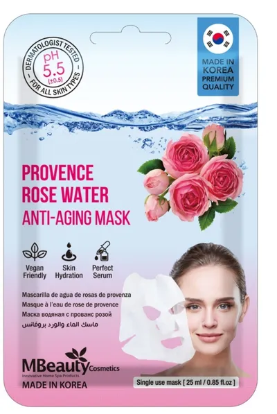 MBeauty Provence Rose Water, Anti-aging Mask (Odmładzająca maseczka na tkaninie z wodą różaną)