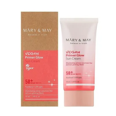 Mary & May Vegan Primer Glow, Sun Cream SPF50+ PA++++ (Rozświetlająca baza pod makijaż z pigmentem)