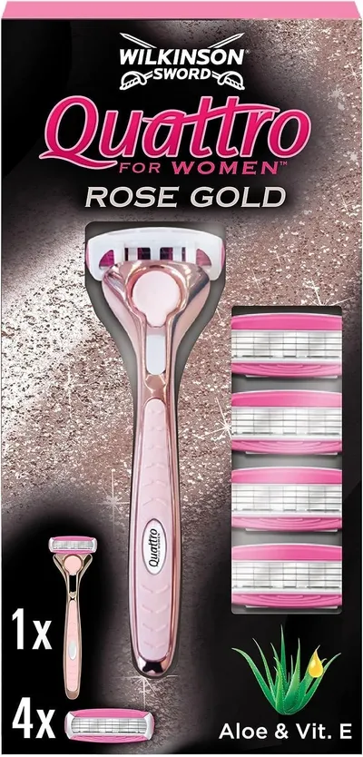 Wilkinson Quattro For Women, Rose Gold (Maszynka z ultracienkimi ostrzami  do golenia dla kobiet)