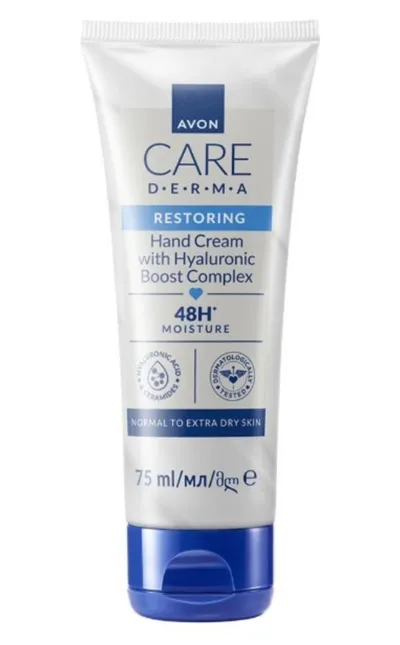 Avon Care, Derma, Restoring Hand Cream with Hyaluronic Boost Complex (Odbudowujący krem do rąk z kwasem hialuronowym i ceramidami)