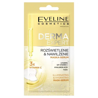 Eveline Cosmetics Derma Expert, 3 x Vitamin C,  Illuminating & Hydrating Mask-Serum (Rozświetlająco-nawilżająca maska-serum do twarzy z witaminą C)