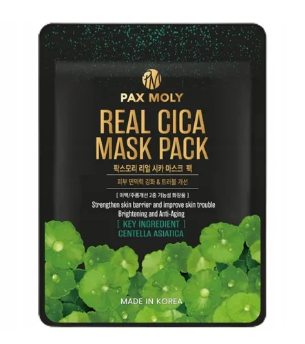 Pax Moly Real Cica, Mask Pack (Rozświetlająco-łagodząca maska w płachcie z ekstraktem z wąkroty azjatyckiej)