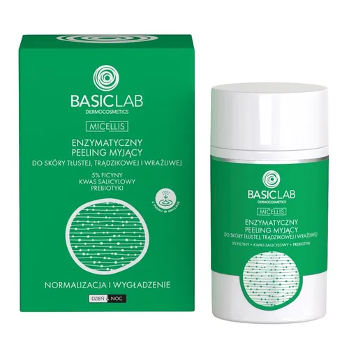 BasicLab Dermocosmetics Micellis, Normalizacja i wygładzenie, Enzymatyczny peeling myjący do skóry tłustej, trądzikowej i wrażliwej