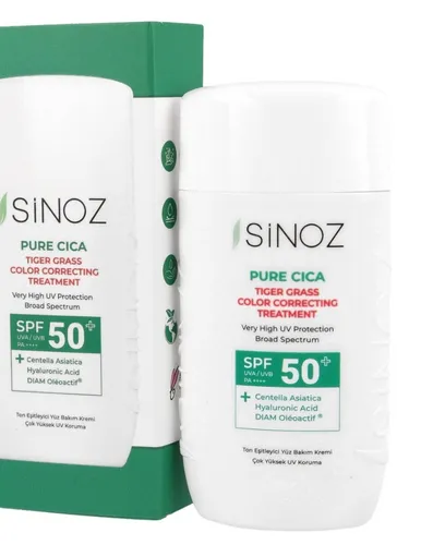 Sinoz Pure Cica, Tiger Grass Color Correcting Treatment SPF50+PA++++ (Redukujący zaczerwienienia krem przeciwsłoneczny SPF50+PA++++)