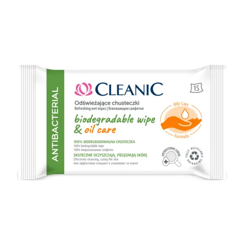 Cleanic Antibacterial, Biodegradable Wipe & Oil Care (Odświeżające chusteczki do rąk)