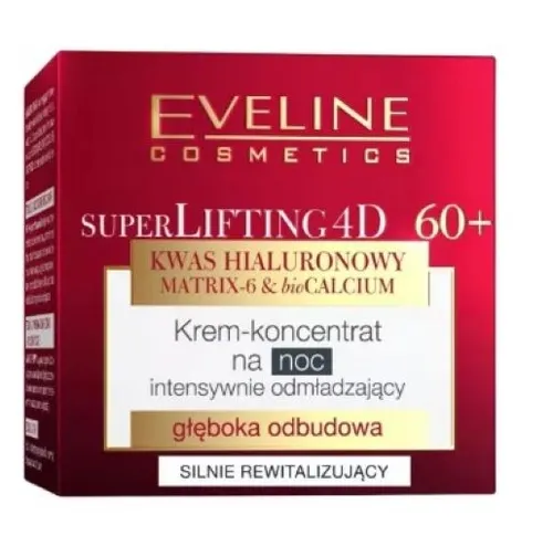 Eveline Cosmetics SuperLifting 4D, Głęboka odbudowa,  Intensywnie odmładzający krem-koncentrat na noc 60+