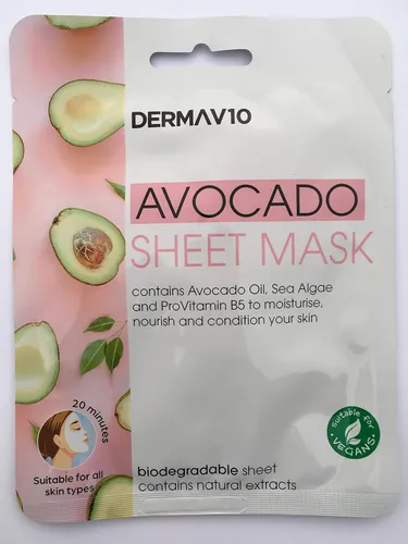 DermaV10 Avocado Sheet Mask (Maseczka do twarzy w płachcie z wyciągiem z awokado)