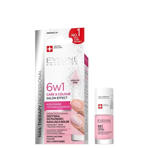 Eveline Cosmetics Nail Therapy Professional, Skoncentrowana odżywka do paznokci nadająca kolor 6w1 Care & Color - 3