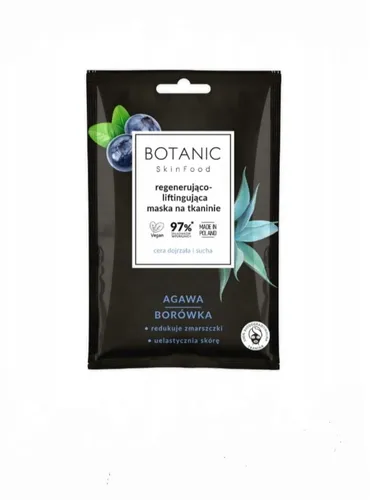 Botanic Skin Food Borówka i Agawa, Regenerująco-liftingująca maska do twarzy na tkaninie