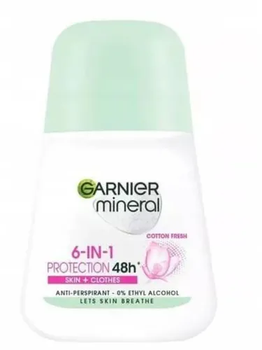 Garnier Mineral,  Cotton Fresh, 6 in 1 48H Protection Anti-Perspirant Roll-on (Antyperspirant w kulce)