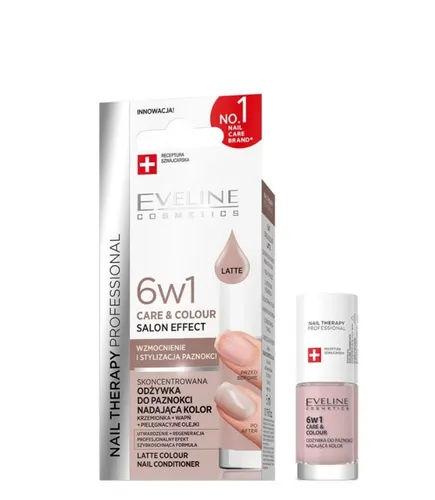 Eveline Cosmetics Nail Therapy Professional, Skoncentrowana odżywka do paznokci nadająca kolor 6w1 Care & Color - 6