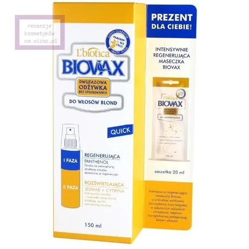 L'biotica Biovax Quick, Dwufazowa odżywka w sprayu bez spłukiwania do włosów blond