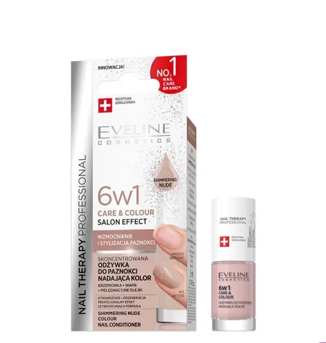 Eveline Cosmetics Nail Therapy Professional, Skoncentrowana odżywka do paznokci nadająca kolor 6w1 Care & Color - 5