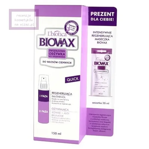 L'biotica Biovax Quick, Dwufazowa odżywka bez spłukiwania do włosów ciemnych