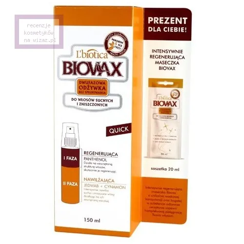 L'biotica Biovax Quick, Dwufazowa odżywka w sprayu bez spłukiwania do włosów suchych i zniszczonych