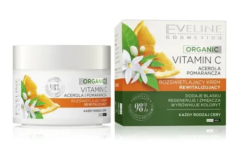 Eveline Cosmetics Organic, Vitamin C, Acerola i Pomarańcza, Rozświetlający krem rewitalizujący