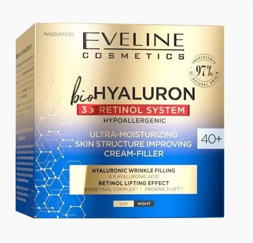 Eveline Cosmetics BioHyaluron 3x Retinol System, Nawilżający krem-filler poprawiający strukturę skóry 40+
