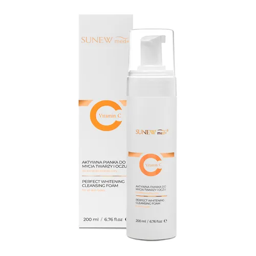 Sunew Med+, Perfect Whitening Cleansing Foam (Aktywna pianka do mycia twarzy i oczu z witaminą C)