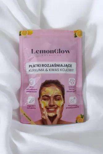LemonGlow Kurkuma i Kwas kojowy, Rozświetlające płatki do twarzy