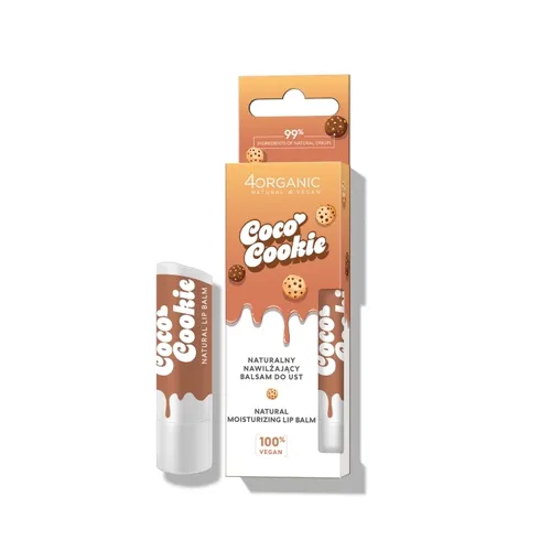 4Organic Coco Cookie, Naturalny nawilżający balsam do ust (nowa wersja)