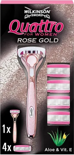 Wilkinson Quattro For Women, Rose Gold (Maszynka z ultracienkimi ostrzami  do golenia dla kobiet)