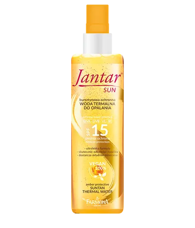 Jantar Sun, Bursztynowa ochronna woda termalna do opalania SPF 15