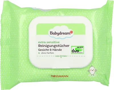 Babydream Babydream, Extra Sensitive, Reinigungsfeuchttucher Gesicht & Hande (Nieperfumowane chusteczki pielęgnacyjne do twarzy i rąk)