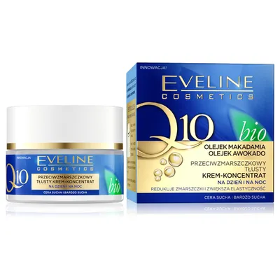 Eveline Cosmetics Q10 Bio, Przeciwzmarszczkowy tłusty krem-koncentrat na dzień i na noc `Olejek makadamia i olejek awokado`