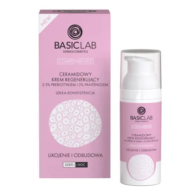 BasicLab Dermocosmetics Ceramidowy krem regenerujący o lekkiej konsystencji z 5% prebiotykiem i 3% pantenolem