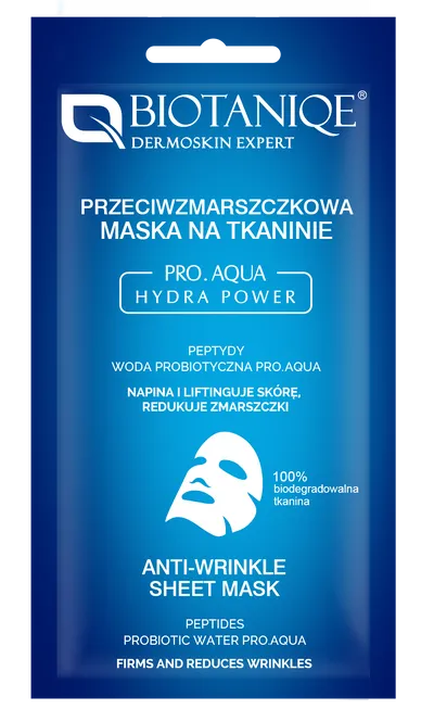 Biotaniqe Pro.Aqua Hydra Power, Anti-wrinkle Sheet Mask (Przeciwzmarszczkowa maska na tkaninie)